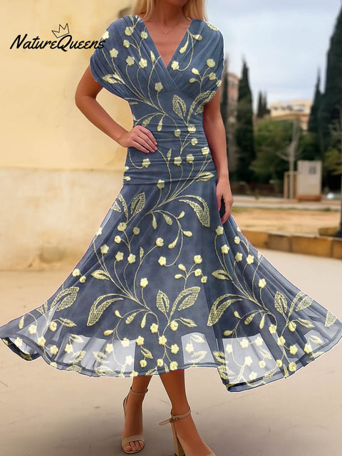 Women's Floral Pattern Art Print Casual Cotton Dress