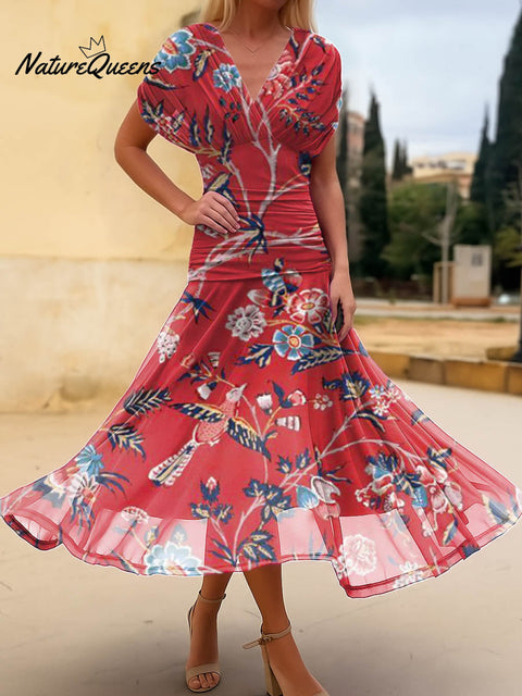 Women's Floral Pattern Art Print Casual Cotton Dress