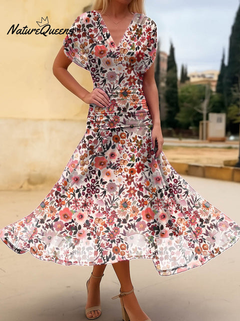 Women's Floral Pattern Art Print Casual Cotton Dress