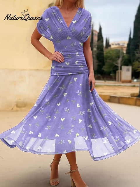 Women's Floral Hearts Pattern Art Print Casual Cotton Dress