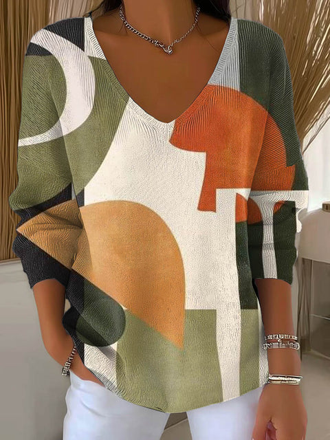 Women's Geometric Pattern Art Print Casual Pullover Sweater