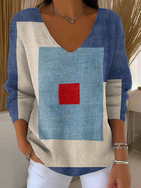 Women's Geometric Pattern Art Print Casual Pullover Sweater