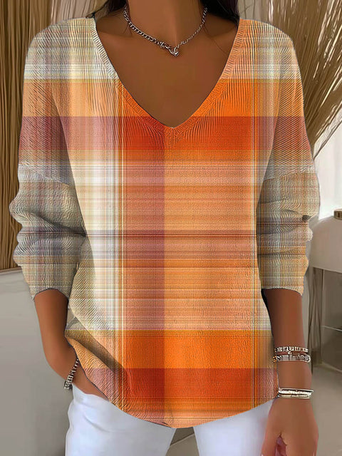 Women's Plaid Pattern Art Print Casual Pullover Sweater