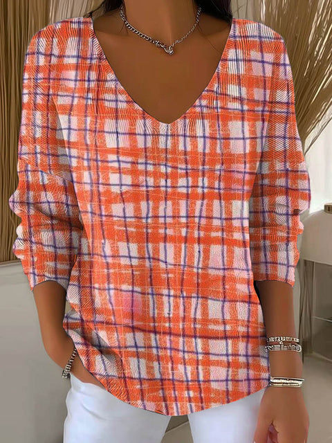 Women's Plaid Pattern Art Print Casual Pullover Sweater