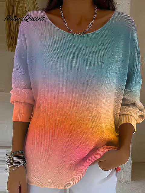 Women's Gradient Pattern Art Print Casual Pullover Sweater