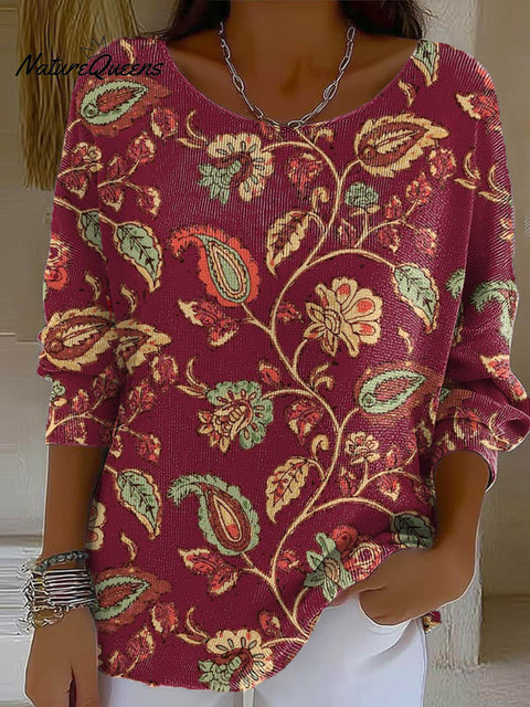 Women's Floral Art Print Casual Pullover Sweater