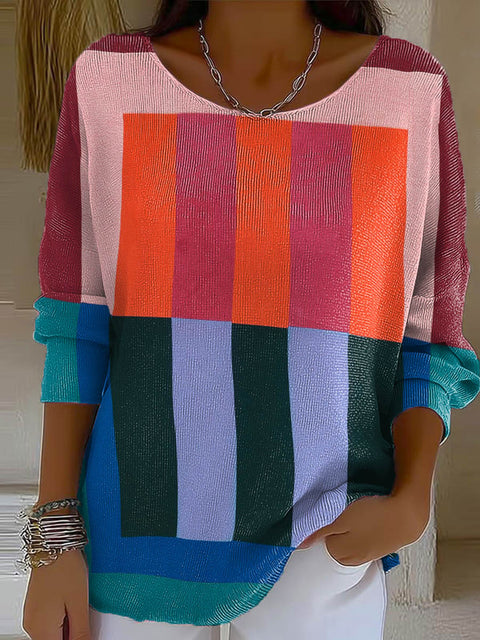 Women's Geometric Pattern Art Print Casual Pullover Sweater