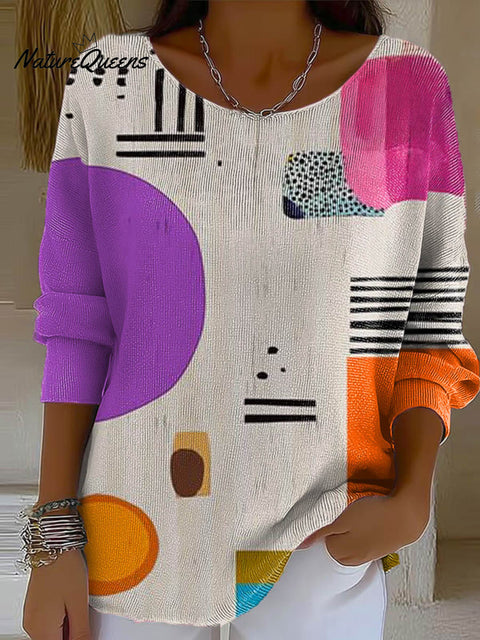 Women's Geometric Pattern Art Print Casual Pullover Sweater