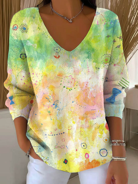 Women's Gradient Pattern Art Print Casual Pullover Sweater