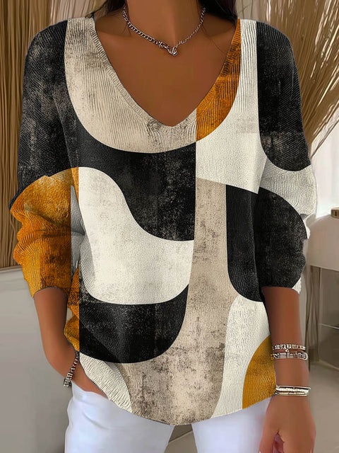 Women's Geometric Pattern Art Print Casual Pullover Sweater