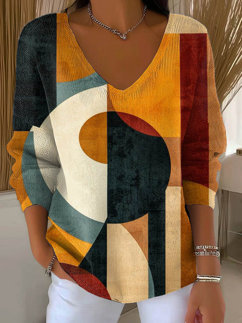 Women's Geometric Pattern Art Print Casual Pullover Sweater