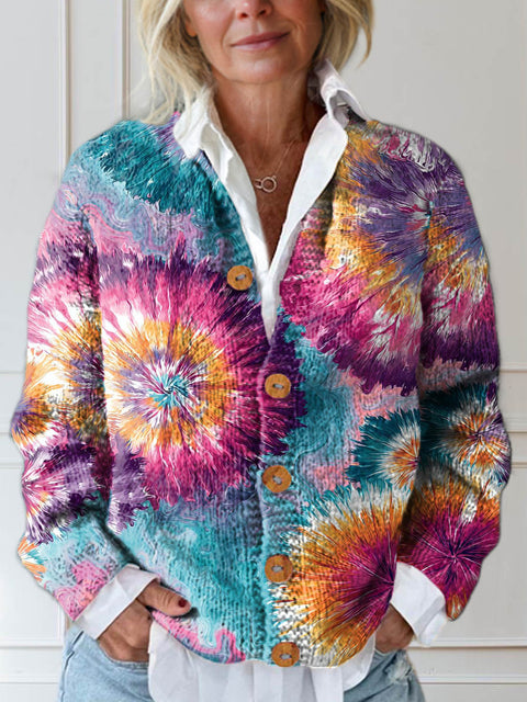 Women's Gradient Floral Art Print Buttoned Cardigan Sweater