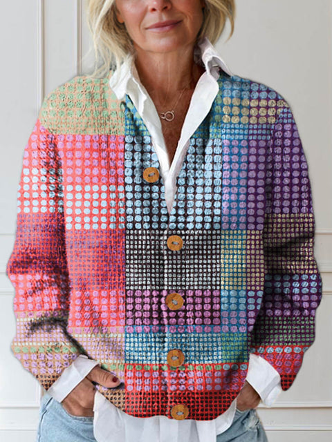 Women's Geometric Pattern Art Print Buttoned Cardigan Sweater