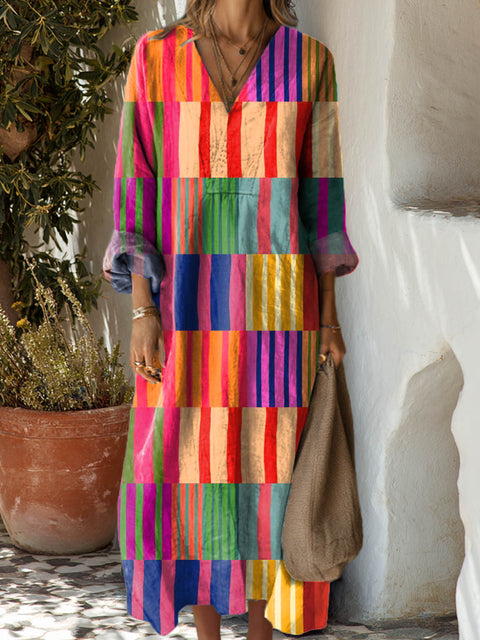 Women's Geometric Pattern Art Print Cotton Dress