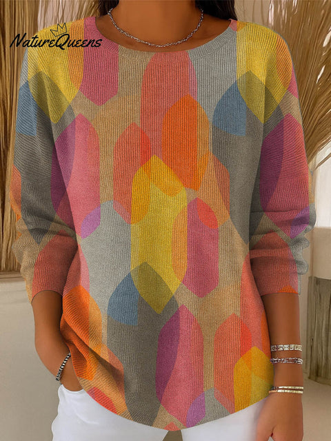 Women's Geometric Pattern Art Print Casual Pullover Sweater
