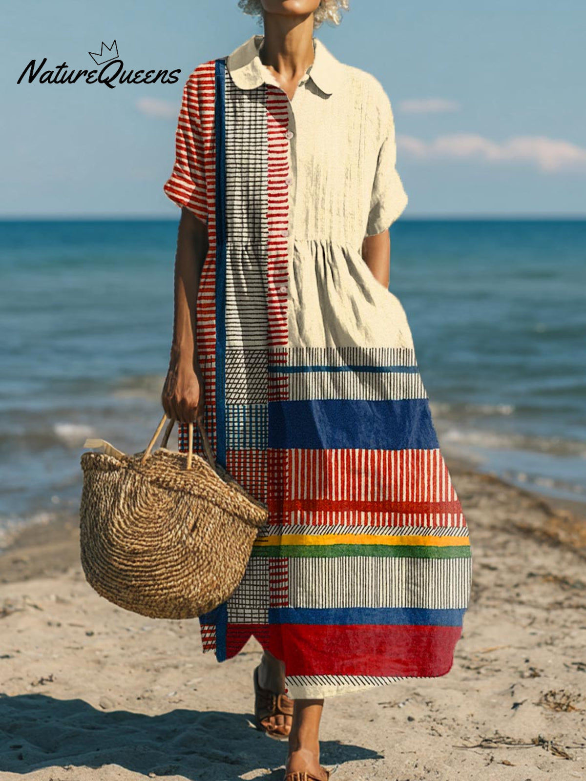 Women's Geometric Pattern Art Print Cotton Dress