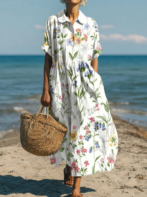 Women's Floral Pattern Art Print Cotton Dress