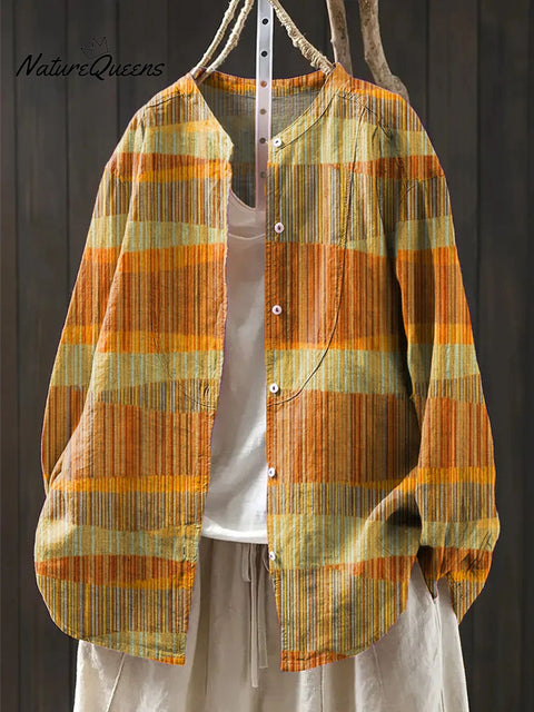 Women's Abstract Pattern Art Print Casual Cotton And Linen Shirt