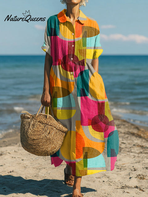 Women's Geometric Pattern Art Print Cotton Dress