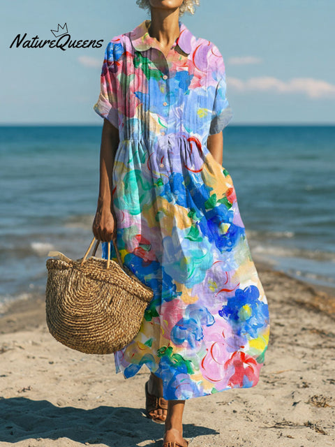 Women's Floral Painting Pattern Art Print Cotton Dress