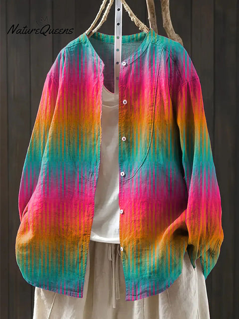 Women's Gradient Pattern Art Print Casual Cotton And Linen Shirt
