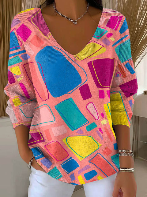 Women's Geometric Pattern Art Print Casual Pullover Sweater