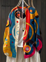 Women's Geometric Pattern Art Print Casual Cotton And Linen Shirt