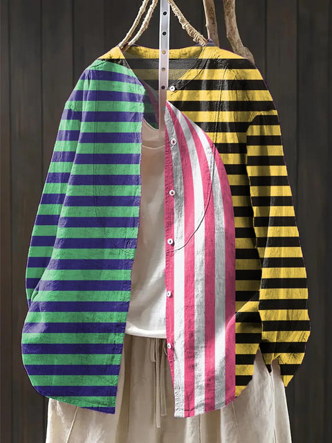 Women's Geometric Pattern Art Print Casual Cotton And Linen Shirt