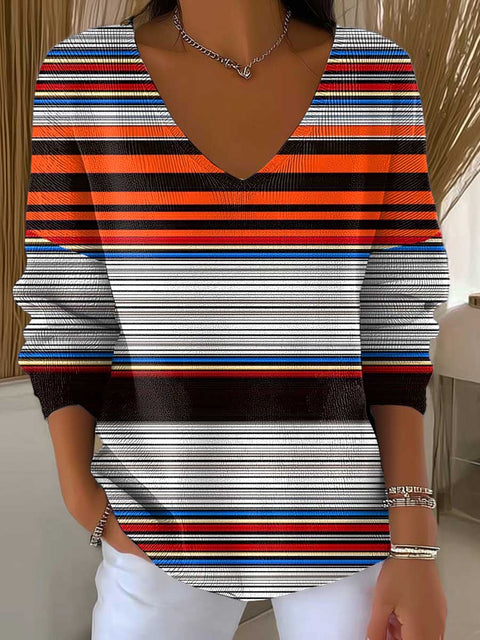 Women's Striped Pattern Art Print Casual Pullover Sweater