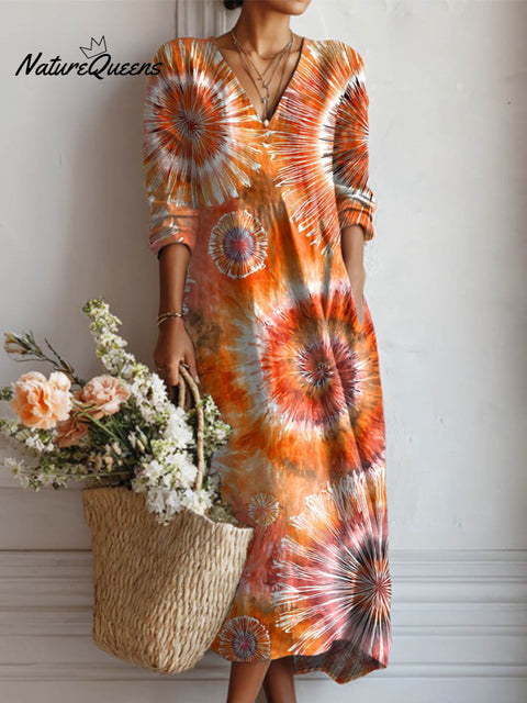 Women's Gradient Pattern Art Print Causal Cotton Linen Pocket Dress