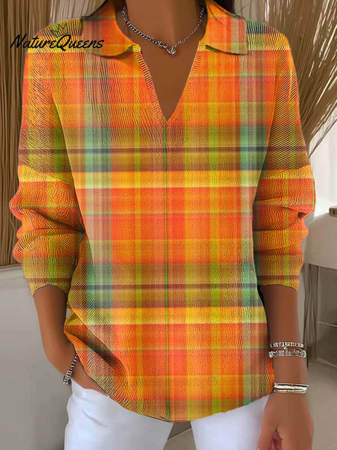 Women's Plaid Pattern Art Printed Casual Sweater
