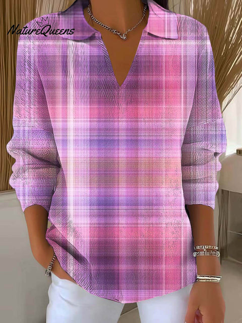 Women's Plaid Pattern Art Printed Casual Sweater