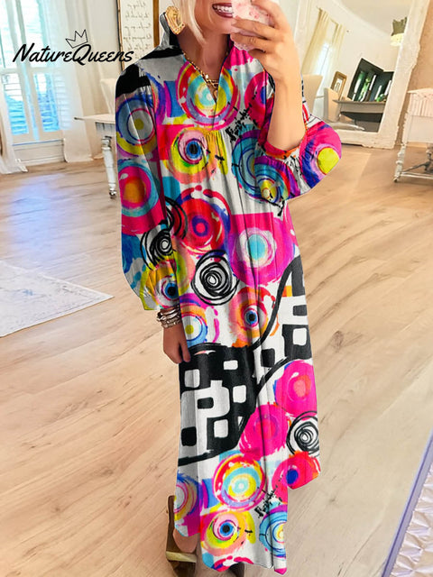 Women's Abstract Pattern Art Print Cotton Dress