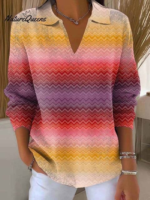 Women's Gradient Pattern Art Printed Casual Sweater
