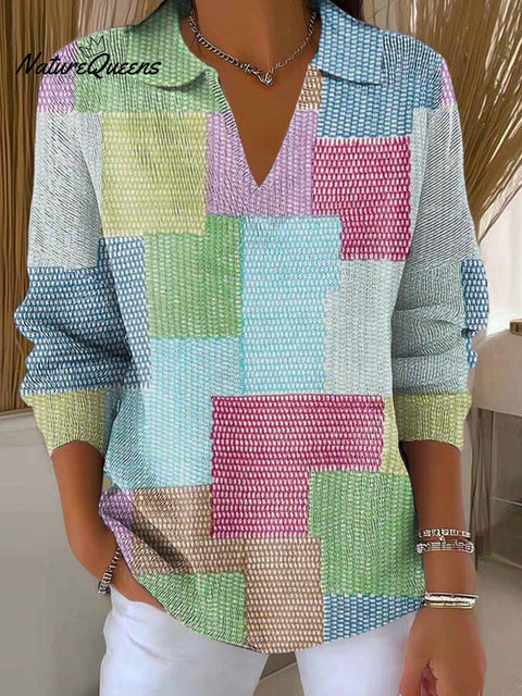 Women's Patchwork Pattern Art Printed Casual Sweater