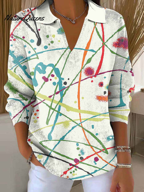 Women's Abstract Pattern Art Printed Casual Sweater