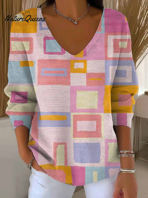 Women's Geometric Pattern Art Print Casual Pullover Sweater