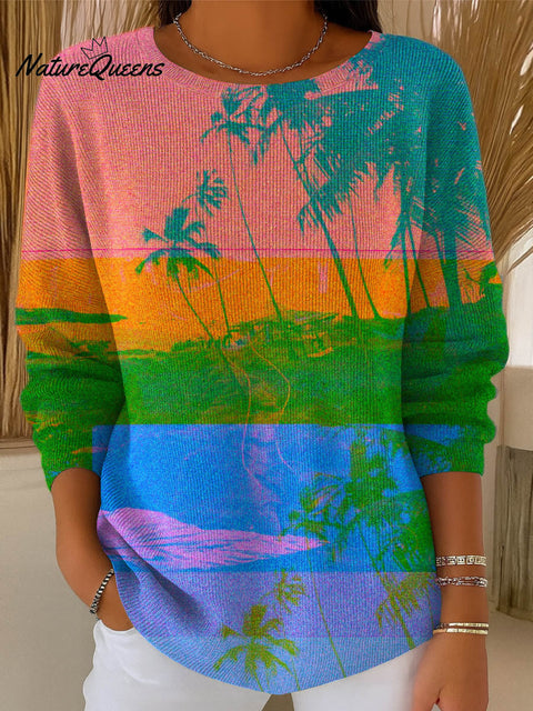 Women's Gradient Pattern Art Print Casual Pullover Sweater