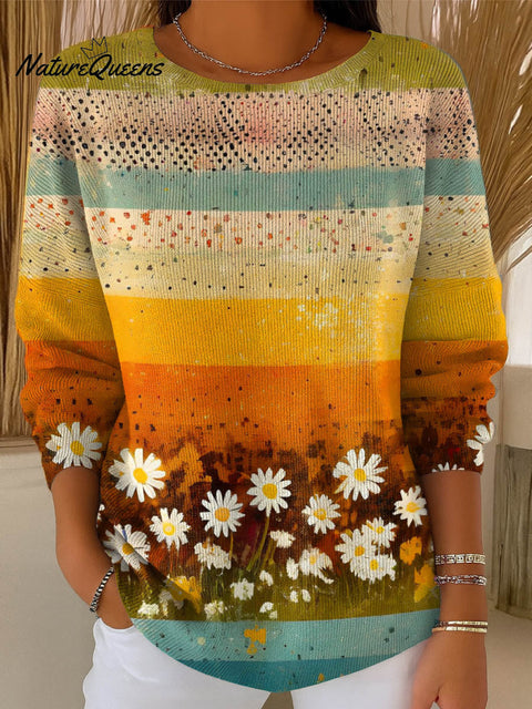 Women's Gradient Floral Pattern Art Print Casual Pullover Sweater