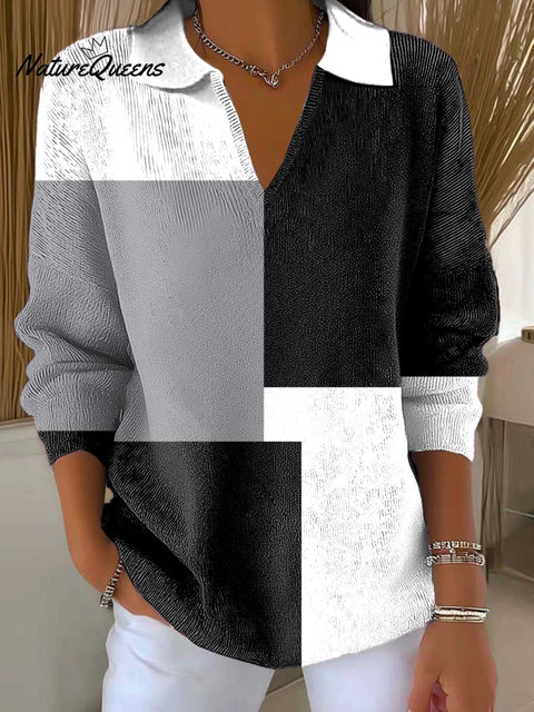 Women's Geometric Pattern Art Printed Casual Sweater