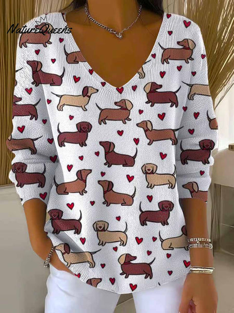 Women's Lovely Dogs Art Print Casual Pullover Sweater