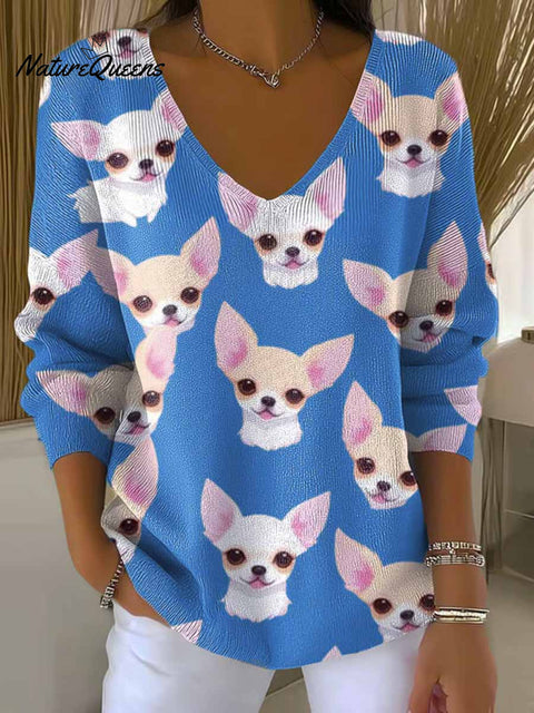 Women's Lovely Dogs Art Print Casual Pullover Sweater