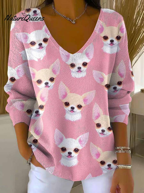 Women's Lovely Dogs Art Print Casual Pullover Sweater