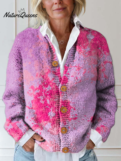 Women's Abstract Pattern Art Print Buttoned Cardigan Sweater