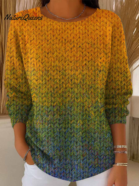 Women's Gradient Art Print Casual Pullover Sweater