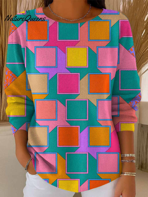 Women's Geometric Pattern Art Print Casual Pullover Sweater