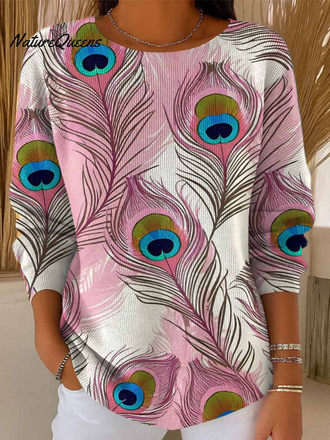 Women's Peacock Feather Pattern Art Print Casual Pullover Sweater