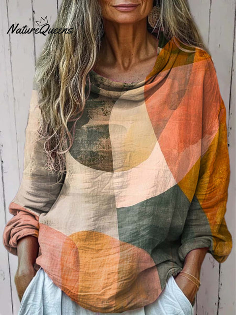 Women's Geometric Pattern Art Print Casual Long Sleeve Comfortable Cotton Shirt