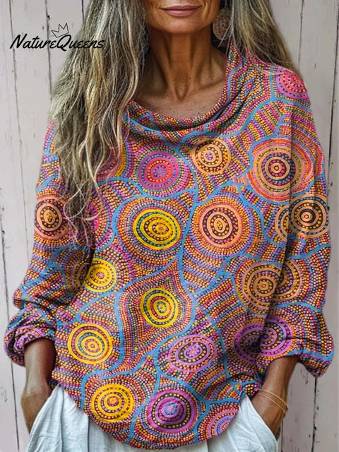 Women's Abstract Pattern Art Print Casual Long Sleeve Comfortable Cotton Shirt