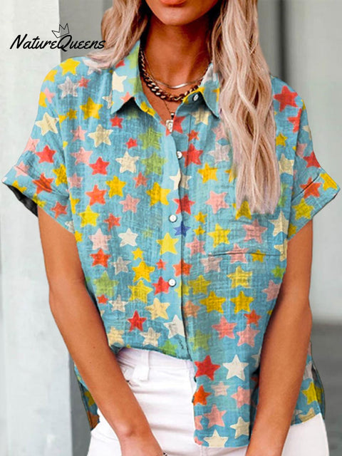 Women's Stars Pattern Art Print Casual Cotton Shirt
